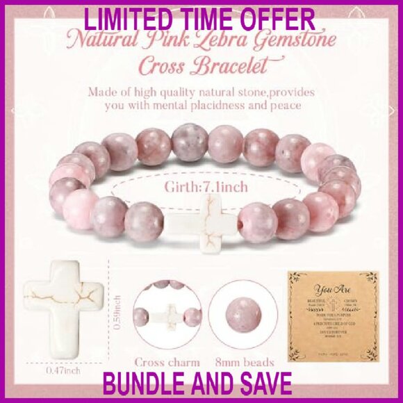 16 Cross Beaded Bracelets with Bible Cards Natural Stone Faith Gifts - Picture 3 of 7